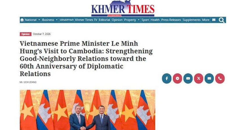 柬埔寨《高棉时报》刊登文章。图自越通社