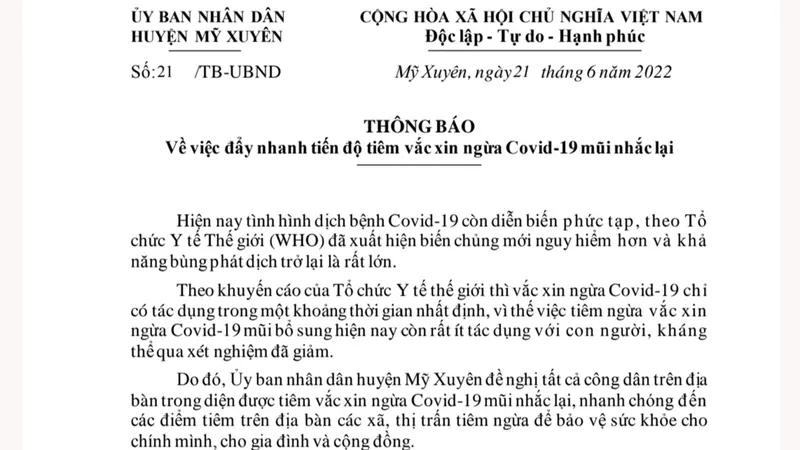Thu hồi công văn bắt buộc người dân tiêm mũi 4 mới giải quyết các thủ tục hành chính