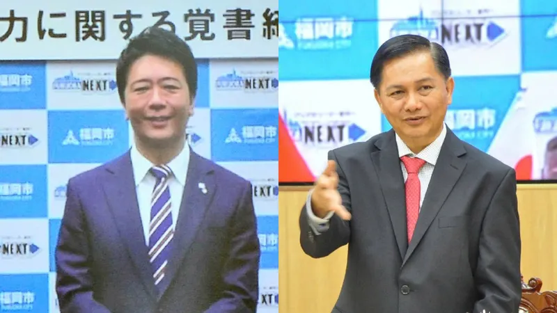 Ông Takashima Soichiro, Thị trưởng TP Fukuoka (trái) và ông Trần Văn Lâu, Chủ tịch UBND TP Cần Thơ