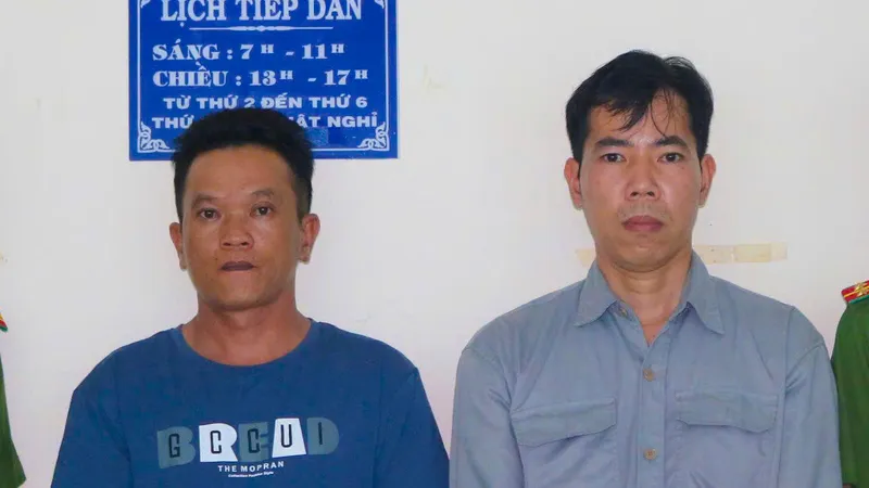Hai đối tượng Nghiệp và Lúa tại cơ quan công an
