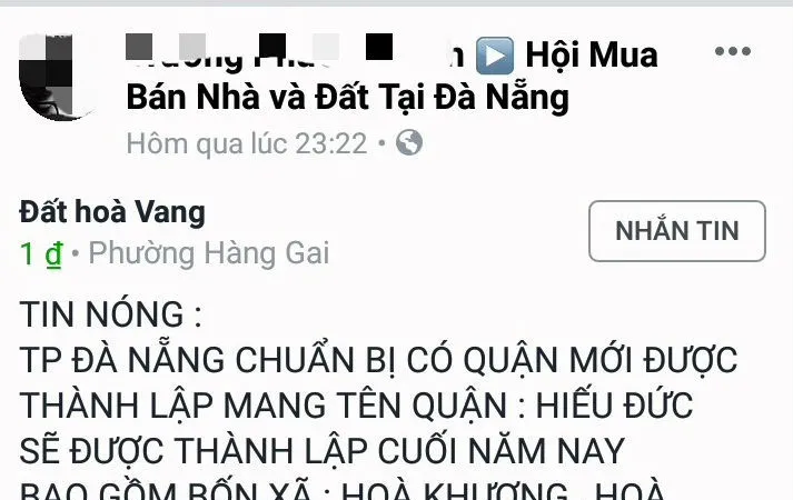 Cò đất tung tin đồn tách huyện Hòa Vang để thổi giá đất