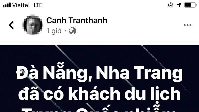 Một tài khoản facebook lan truyền thông tin Đà Nẵng, Nha Trang đã có du khách nhiễm virus Corona
