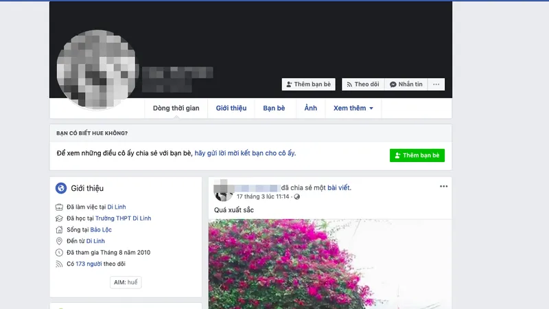 Trang cá nhân H.T.T đăng thông tin sai đã xoá dòng status