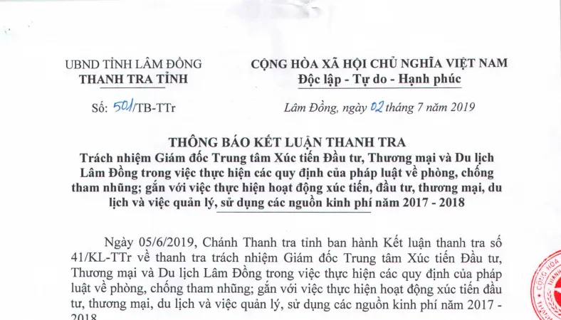Thông báo kết luận thanh tra