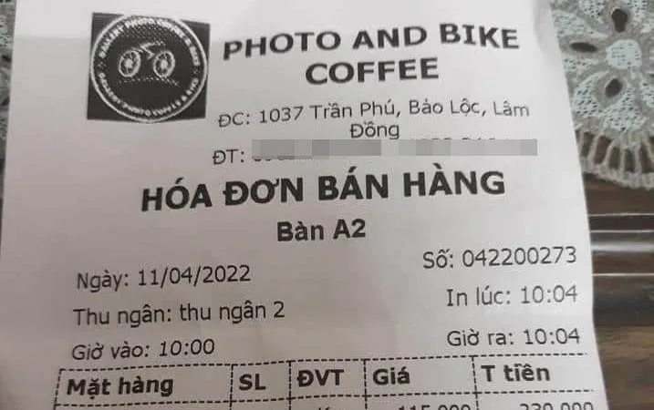 Quán cà phê tại Bảo Lộc không niêm yết giá, bị tố “chặt chém” ly cà phê 249.000 đồng