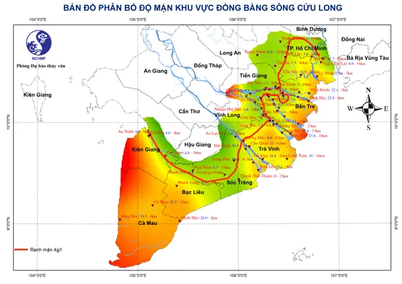 Nam bộ đón nhận tổ hợp triều cường, xâm mặn và mưa dông trái mùa