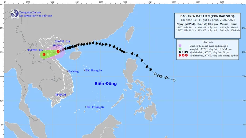 Tâm bão đang ở Hưng Yên - Ninh Bình, di chuyển về Thanh Hóa 
