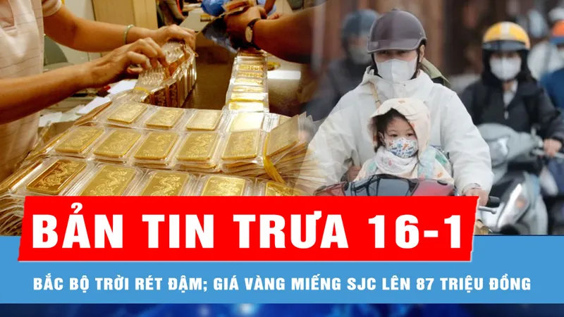 Bản tin trưa 16-1: Bắc bộ, Bắc Trung bộ trời rét đậm, rét hại; Giá vàng miếng SJC lên 87 triệu đồng/lượng