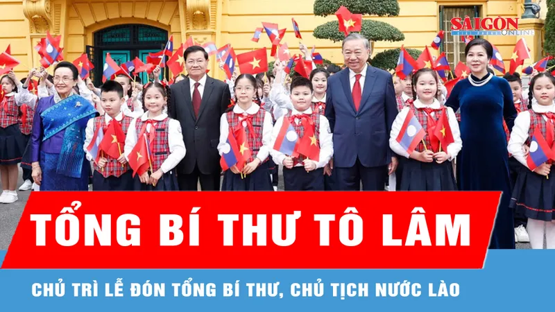 Tổng Bí thư Tô Lâm và Phu nhân chủ trì lễ đón Tổng Bí thư, Chủ tịch nước Lào Thongloun Sisoulith và Phu nhân