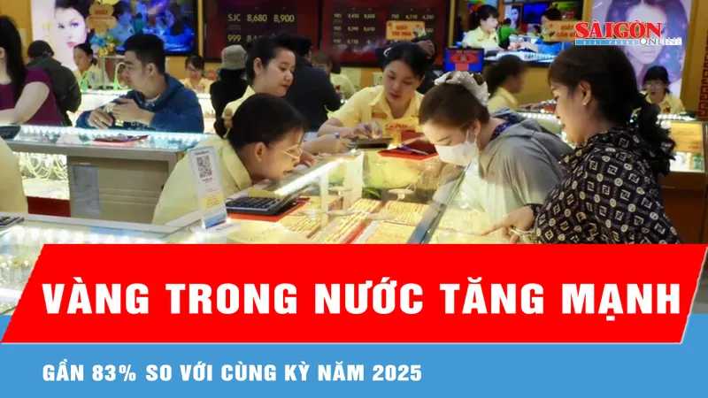 Hai tháng đầu năm, giá vàng trong nước tăng gần 83% so với cùng kỳ năm ngoái 