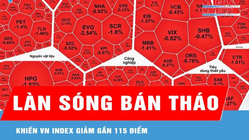 Làn sóng bán tháo khiến VN Index giảm gần 115 điểm