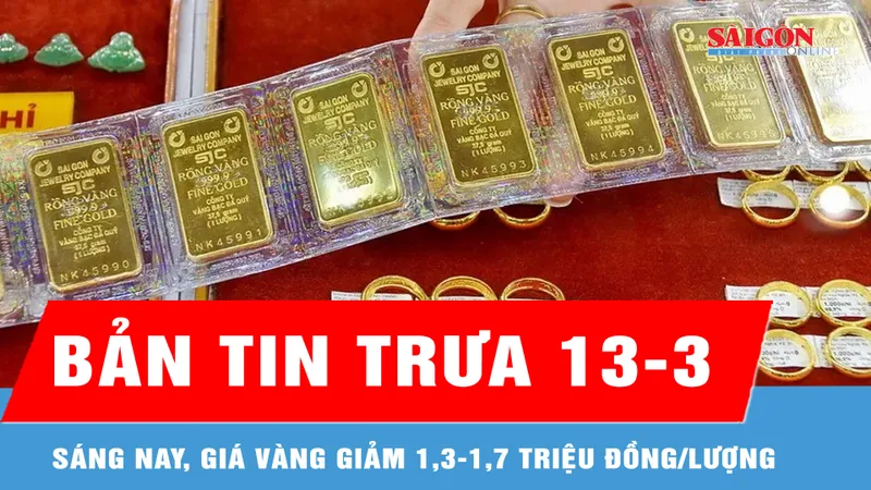 Bản tin trưa 13-3: Sáng nay, giá vàng giảm 1,3-1,7 triệu đồng/lượng
