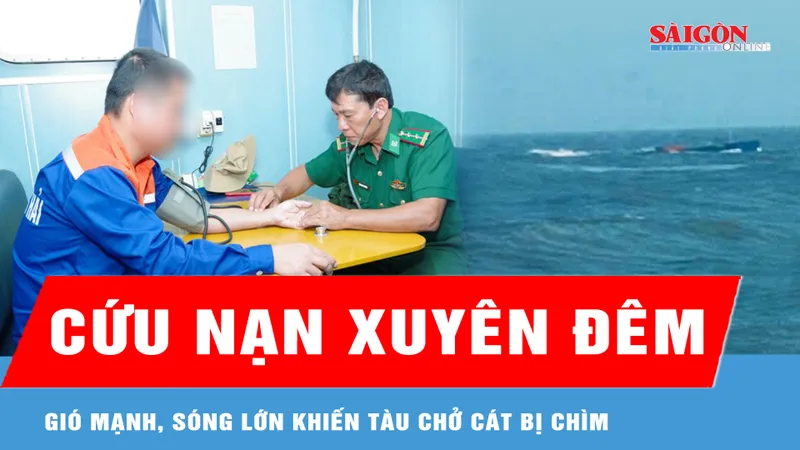 Cứu 9 thuyền viên tàu chở cát bị chìm ở vùng biển Cần Thơ
