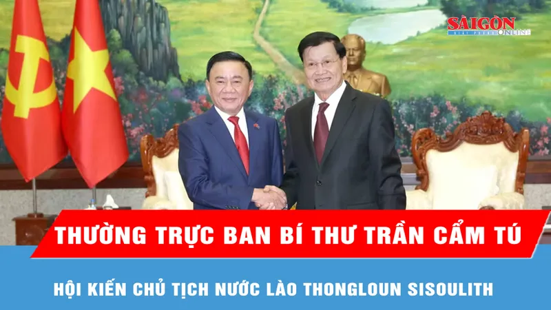 Thường trực Ban Bí thư Trần Cẩm Tú hội kiến Chủ tịch nước Lào Thongloun Sisoulith