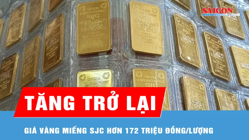 Sáng 10-4, giá vàng trong nước tăng trở lại, vàng miếng SJC hơn 172 triệu đồng/lượng