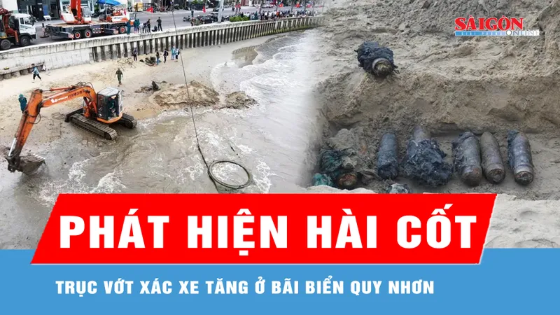 Trục vớt xác xe tăng ở bãi biển Quy Nhơn, phát hiện nhiều đạn pháo, súng