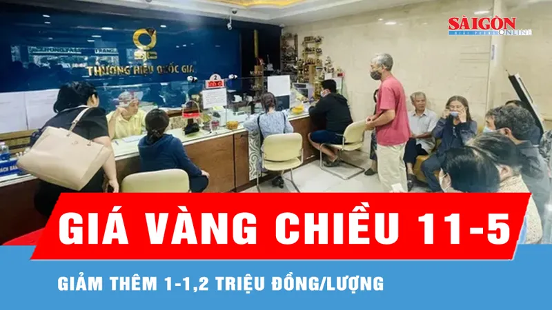 Chiều 11-5, giá vàng giảm thêm 1-1,2 triệu đồng/lượng 