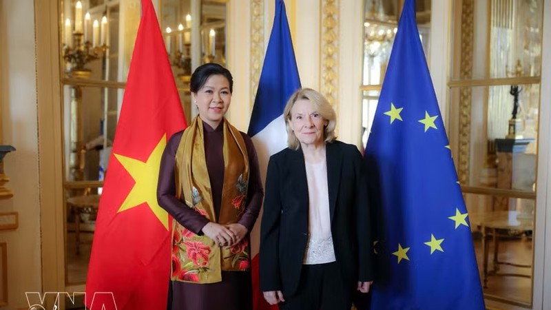 党中央总书记、国家主席苏林夫人吴芳璃与法国文化部长卡特琳娜·佩加尔举行会晤。