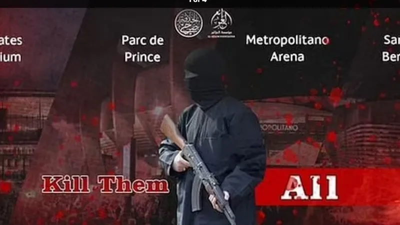Al Azaim, nhánh truyền thông của IS, đăng ảnh kèm lời đe dọa tấn công 4 sân vận động. Ảnh: Daily Mail 