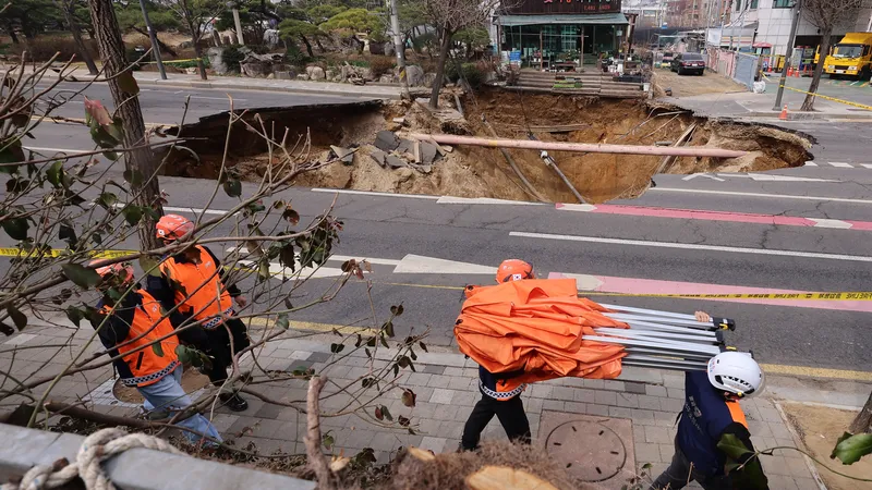 Hố sụt ở Seoul. Ảnh: YONHAP 