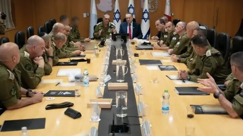 Ông Israel Katz, Bộ trưởng Bộ Quốc phòng Israel, họp với các tướng lĩnh của Lực lượng Phòng vệ Israel, ngày 13-6. Ảnh: DEFENSE MINISTRY
