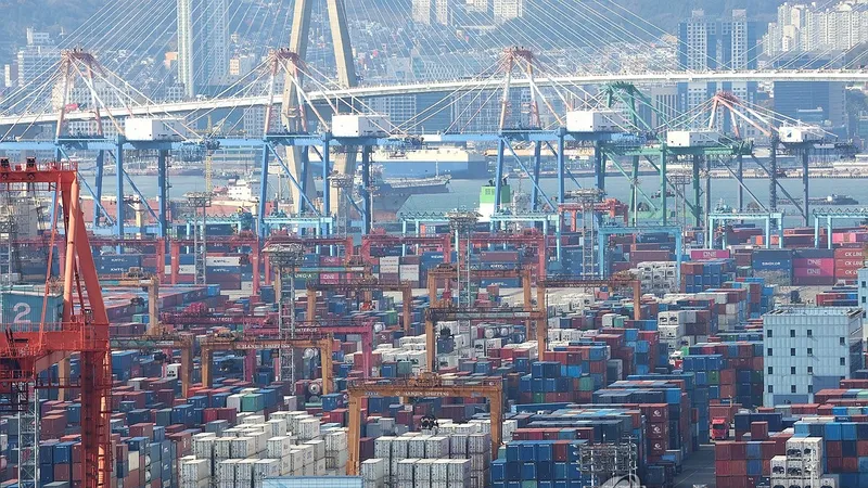 Cảng hàng hoá tại Busan, Hàn Quốc. Ảnh: YONHAP 