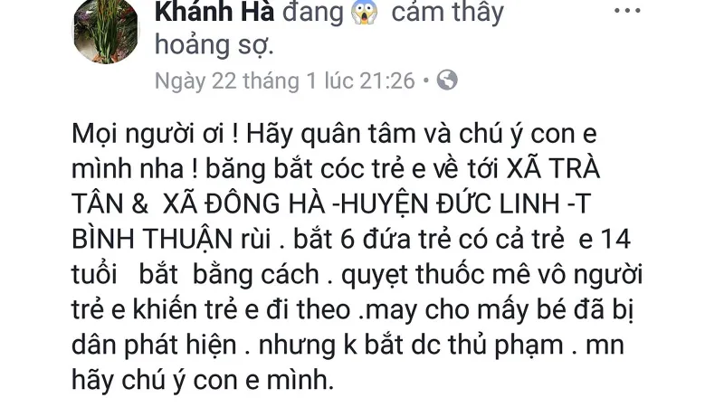 Nội dung sai sự thật được đăng tải trên tài khoản facebook có tên "Khánh Hà".