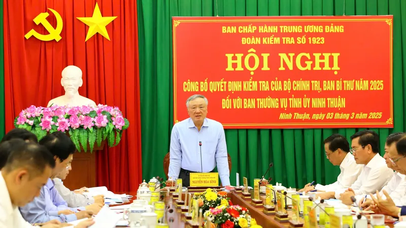 Công bố quyết định kiểm tra của Bộ Chính trị, Ban Bí thư đối với Ban Thường vụ Tỉnh ủy Ninh Thuận