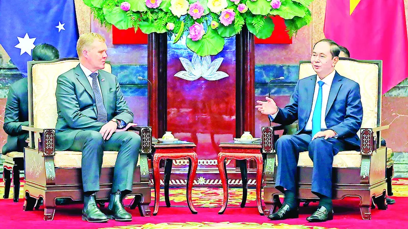 Chủ tịch nước  Trần Đại Quang  tiếp Chủ tịch Hạ viện Australia Tony Smith đang thăm chính thức Việt Nam