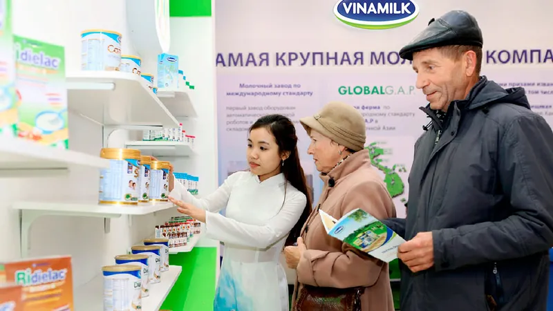 Sản phẩm sữa Việt Nam đang được bày bán tại thị trường Nga