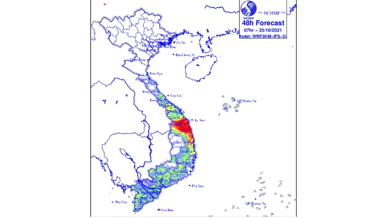 Mưa lớn ở khu vực từ Thừa Thiên - Huế đến Khánh Hòa