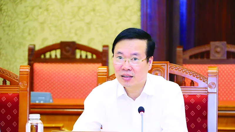 Thường trực Ban Bí thư Võ Văn Thưởng phát biểu tại buổi giao ban. Ảnh: TTXVN