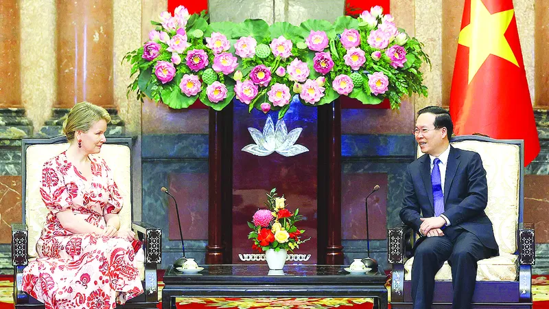 Chủ tịch nước Võ Văn Thưởng tiếp Hoàng hậu Vương quốc Bỉ Mathilde. Ảnh: TTXVN