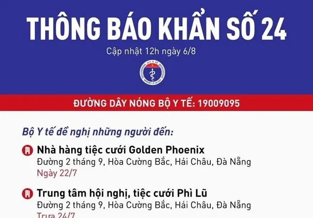 Bộ Y tế thông báo khẩn về bệnh nhân Covid-19 tới 3 nhà hàng tiệc cưới