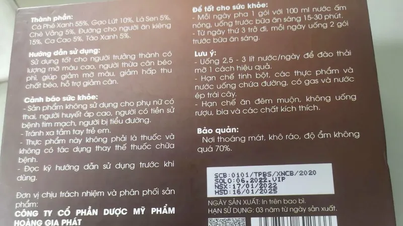 Thu hồi sản phẩm giảm cân Hoàng Gia khiến người uống hôn mê, co giật