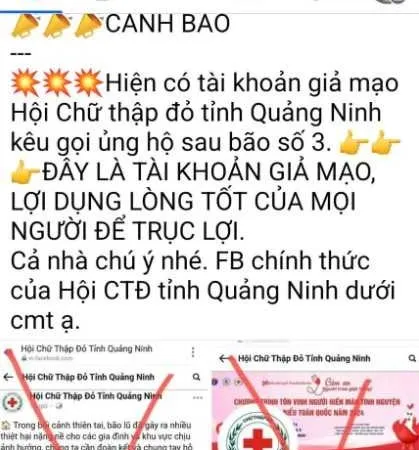 Phát hiện Fanpage giả mạo Hội Chữ thập đỏ Quảng Ninh kêu gọi ủng hộ sau bão số 3