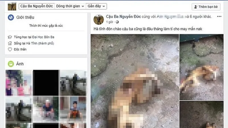 Hình ảnh cá thể khỉ (hoặc voọc) đã chết được đăng tải lên Facebook. Ảnh chụp lại từ màn hình