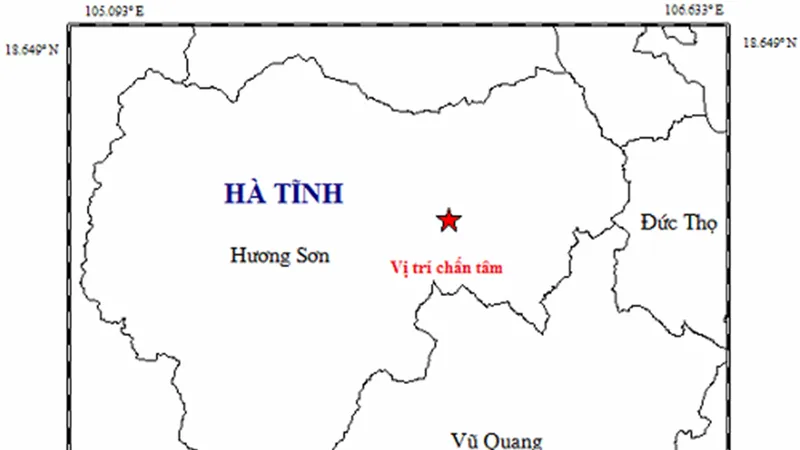 Bản đồ vị trí chấn tâm động đất. Ảnh: Viện vật lý Địa cầu