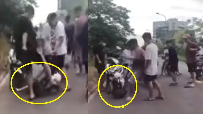 Thời điểm A. bị nhóm thanh thiếu niên hành hung trên đường. Ảnh: Cắt từ clip