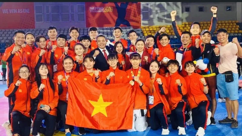 Tuyển taekwondo Việt Nam tại SEA Games 30 ở Philippines giành 3 HCV đối kháng. Ảnh: liên đoàn taekwondo VN