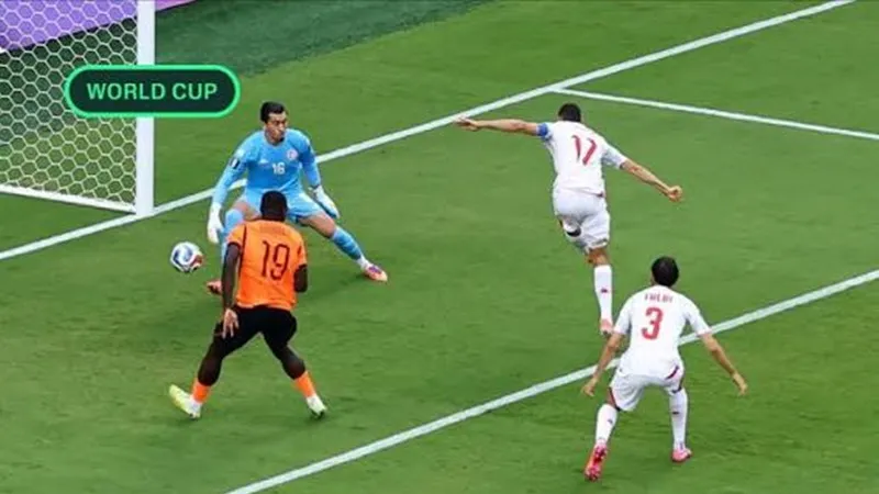 Bàn phản lưới nhà của Ellyes Skhiri (17) trong trận thua 1-3 của Tunisia trước Hà Lan.