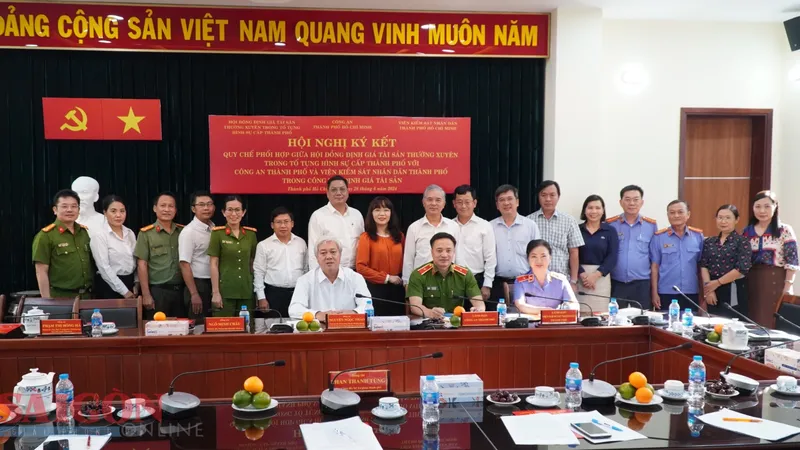 Hội nghị ký kết Quy chế phối hợp giữa Hội đồng định giá tài sản thường xuyên trong tố tụng hình sự cấp thành phố, Công an TPHCM, Viện KSND TPHCM