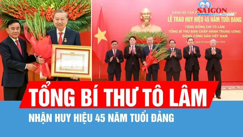 Trao Huy hiệu 45 năm tuổi Đảng tặng Tổng Bí thư Tô Lâm