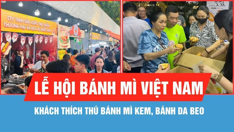 Khách thích thú bánh mì kem, bánh da beo tại Lễ hội bánh mì Việt Nam