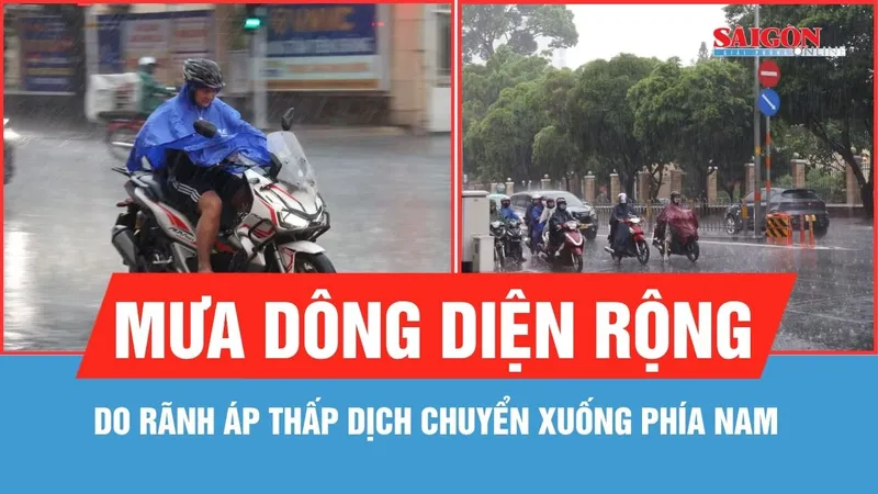 Mưa dông diện rộng do rãnh áp thấp dịch chuyển xuống phía Nam