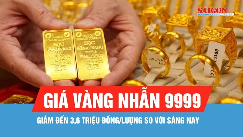 Giá vàng nhẫn 9999 giảm đến 3,6 triệu đồng/lượng so với sáng nay