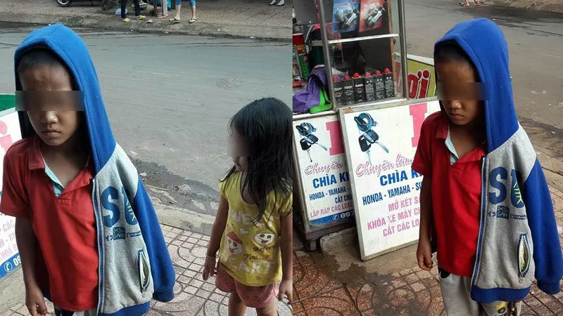 Hình ảnh bé trai bị xích chân đi trên đường khiến nhiều người bất bình