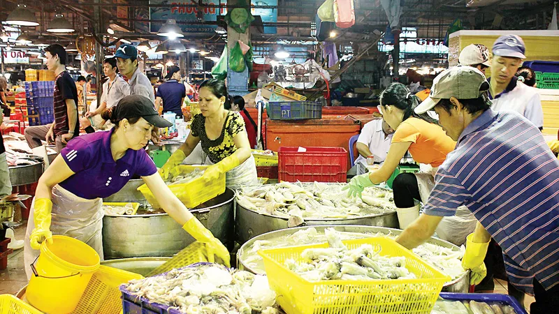 Khu vực chợ cá ở chợ đầu mối Bình Điền (quận 8) luôn tấp nập, nhộn nhịp Ảnh: DIỄM MI