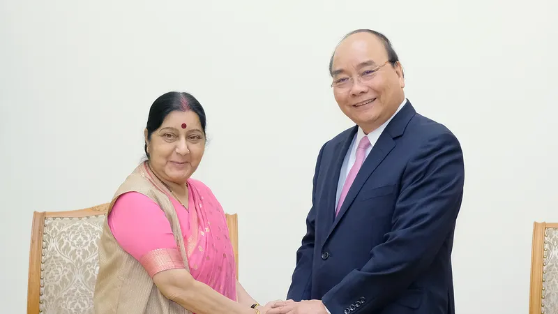 Thủ tướng Nguyễn Xuân Phúc tiếp Bộ trưởng Ngoại giao Ấn Độ Sushma Swaraj. Ảnh: VGP