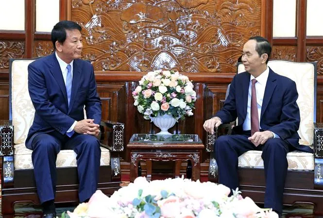 Chủ tịch nước Trần Đại Quang tiếp Đại sứ đặc biệt Việt - Nhật Sugi Ryotaro đang có chuyến thăm và làm việc tại Việt Nam. Ảnh: TTXVN